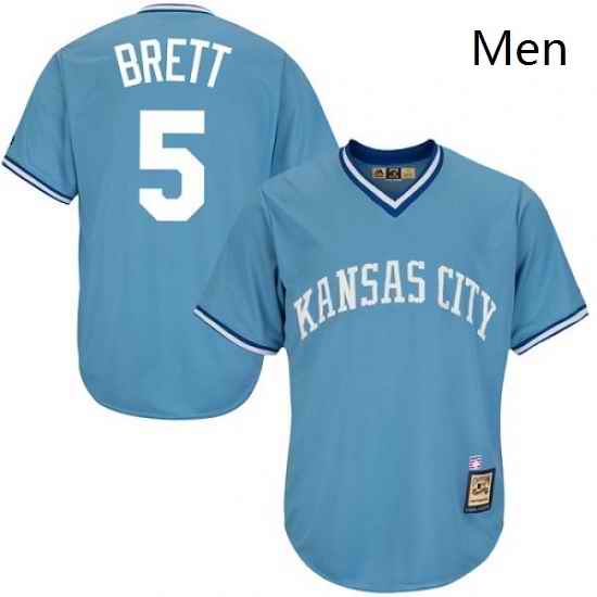 Mens Majestic Kansas City Royals 5 George Brett Replica Light Blue Cooperstown MLB Jersey